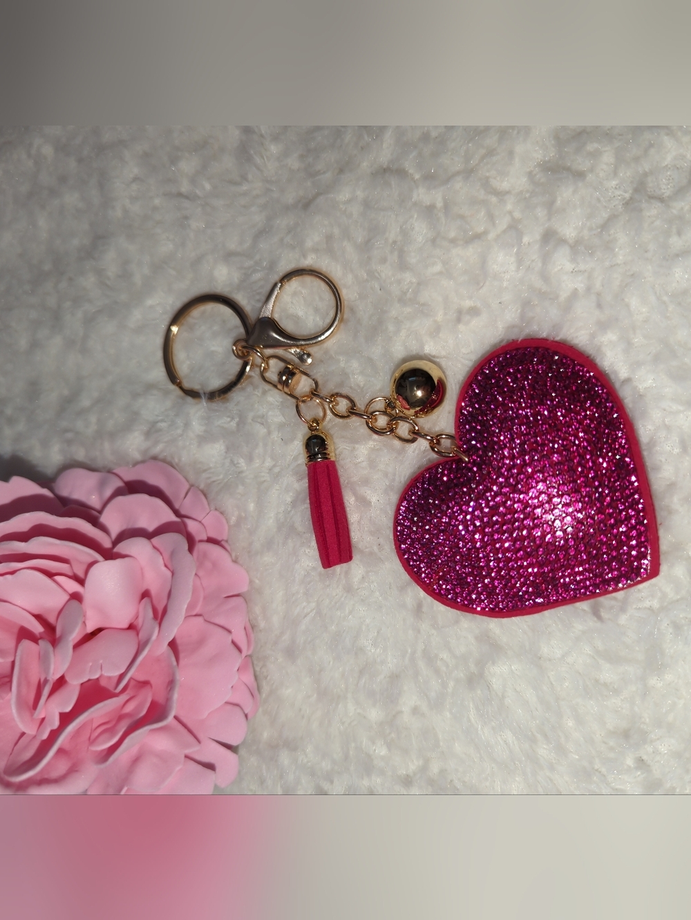 Pink Glitter Heart Keychain Bag Charm